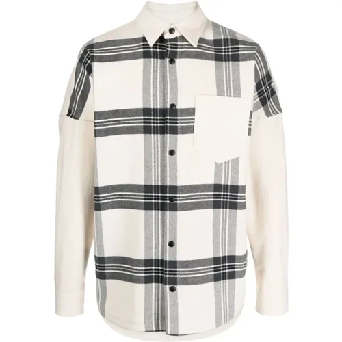 Check Print Flannel Shirt White , male, Sizes: S, M, L - Palm Angels - Modalova