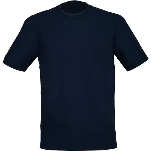 Blau Baumwoll Crepe T-Shirt mit Seitenschlitzen , Herren, Größe: 4XL - Gran Sasso - Modalova