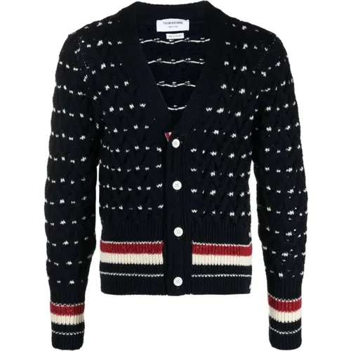 Navy Cable Knit Cardigan , male, Sizes: M, XL, L - Thom Browne - Modalova