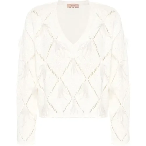 V-Neck Sweater with Diamond Pattern , female, Sizes: S - Twinset - Modalova