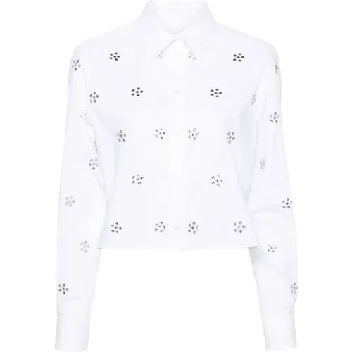 Cotton Poplin Shirt with Rhinestone Embellishment , female, Sizes: S - Msgm - Modalova