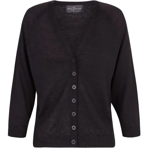 Rinen, schwarzer Leinenstrick-Cardigan , Damen, Größe: XL - Cortana - Modalova