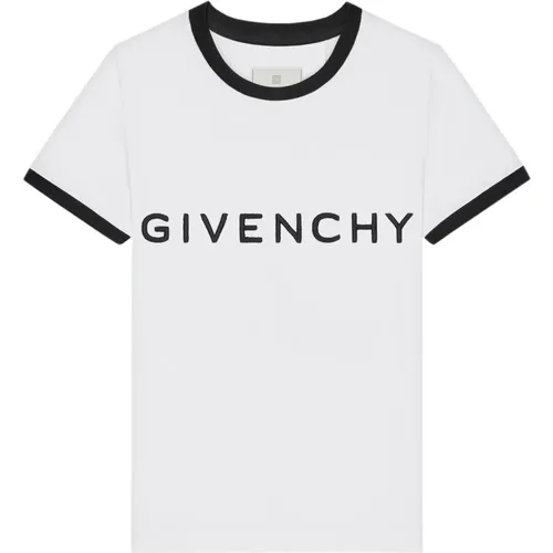 Kontrastierender Crew Neck Signature Print , Damen, Größe: S - Givenchy - Modalova