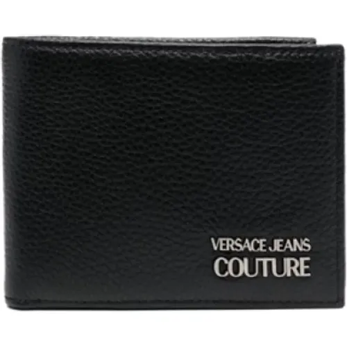 Schwarzes Lederportemonnaie mit Logo-Plakette - Versace Jeans Couture - Modalova