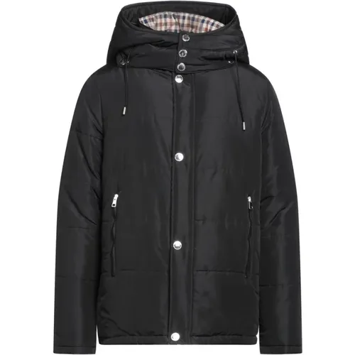 Schwarze Jacke mit abnehmbarer Kapuze und Tartan-Muster , Herren, Größe: L - Aquascutum - Modalova