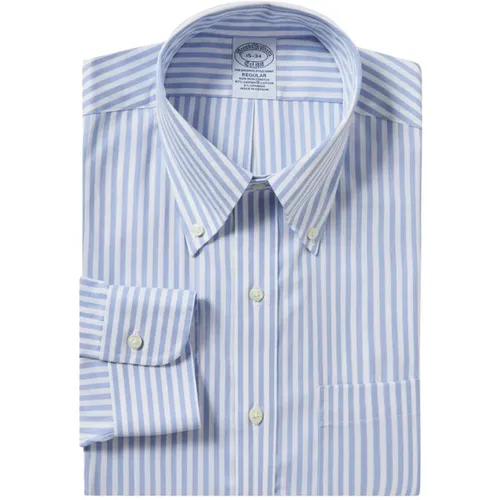 Hellblaues Gestreiftes Regular Fit Non-Iron Hemd mit Button-Down-Kragen , Herren, Größe: L - Brooks Brothers - Modalova