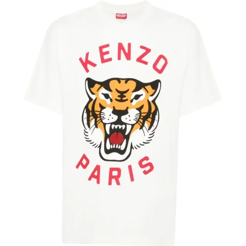 Weiße Tiger-Print-Jersey-T-Shirt - Kenzo - Modalova