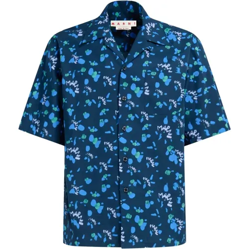 Kurzärmeliges Bowlinghemd mit Dripping-Print , Herren, Größe: XL - Marni - Modalova