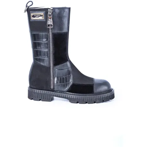 Men's Leather Patch Boots , male, Sizes: 5 UK - Dolce & Gabbana - Modalova