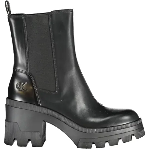 Schwarzer Schnürstiefel mit seitlichem Reißverschluss , Damen, Größe: 39 EU - Calvin Klein - Modalova