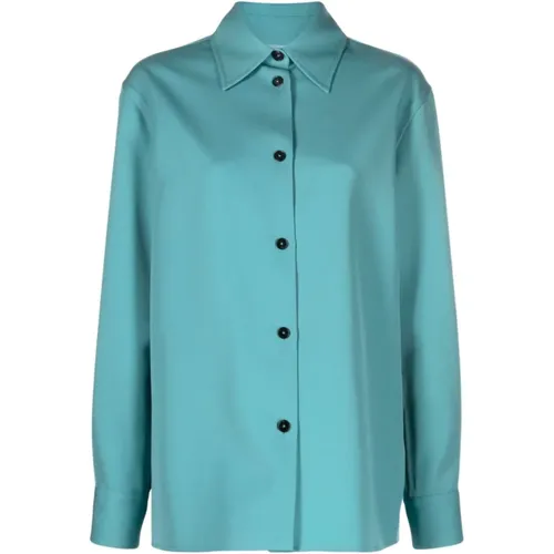 Turquoise Wool Twill Shirt , female, Sizes: XS - Jil Sander - Modalova