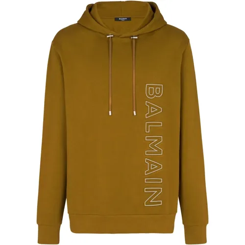 Hoodie in cotton with reflective logo , male, Sizes: M, XL, L - Balmain - Modalova