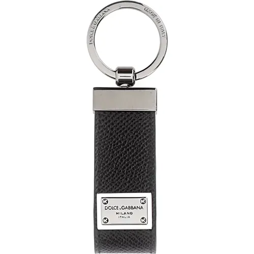 Schwarzer Leder Schlüsselanhänger , Herren, Größe: ONE Size - Dolce & Gabbana - Modalova