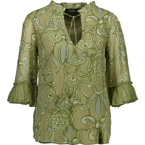 Blumenmuster Transparente Ärmel Top , Damen, Größe: S - Ibana - Modalova