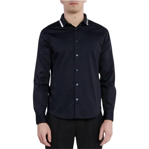 Blaues Button-Up Hemd , Herren, Größe: M - Armani Exchange - Modalova