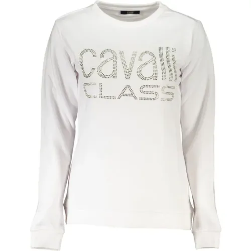 Weißer Baumwollpullover mit Strass-Logo , Herren, Größe: L - Cavalli Class - Modalova