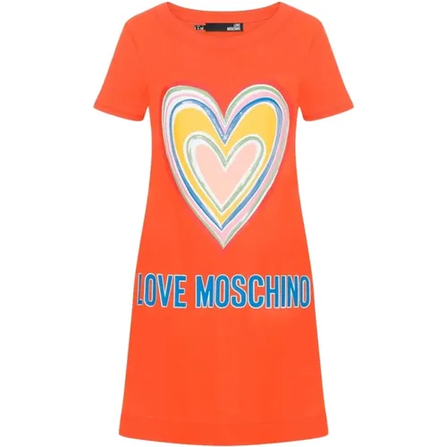 Herzapplikation Baumwollkleid , Damen, Größe: S - Love Moschino - Modalova