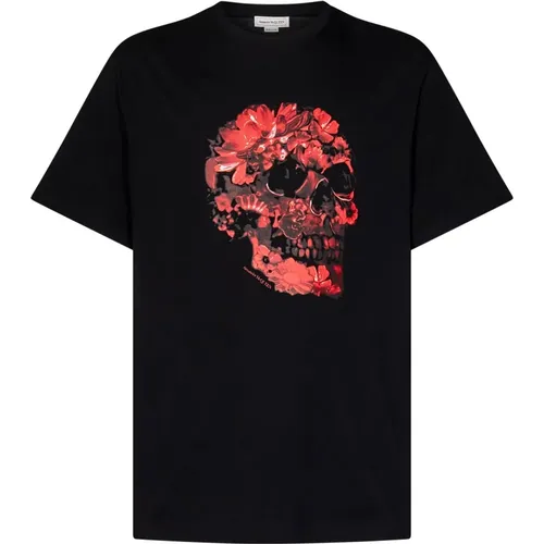 Schwarzes Blumen Totenkopf Print T-Shirt , Herren, Größe: XL - alexander mcqueen - Modalova