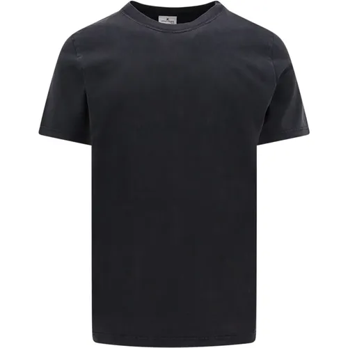 Graues geripptes T-Shirt mit Logo Patch - Courrèges - Modalova