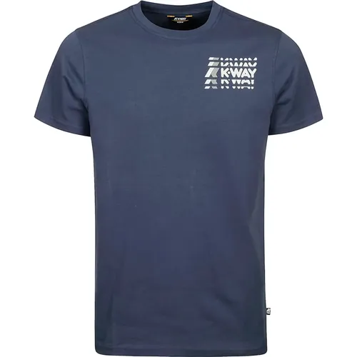 Bequemes Blaues Baumwoll-T-Shirt mit Logo-Print - K-way - Modalova