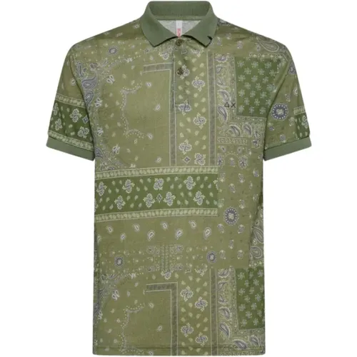Botanical Print Linen Polo Shirt for Men , male, Sizes: XL, S, 2XL, M, L - Sun68 - Modalova