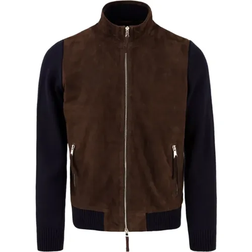 Blaue Francis Knit Lederjacke , Herren, Größe: L - The Jack Leathers - Modalova