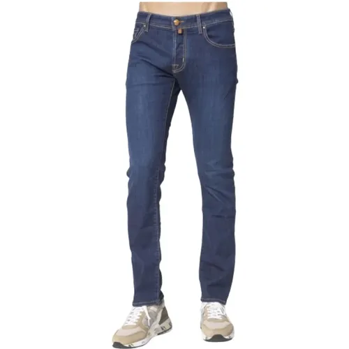 Dunkelblaue Jeans mit braunem Patch , Herren, Größe: W34 - Jacob Cohën - Modalova