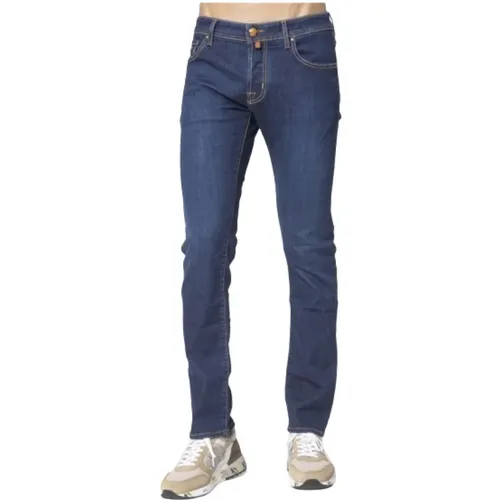 Dunkelblaue Jeans mit braunem Patch , Herren, Größe: W31 - Jacob Cohën - Modalova