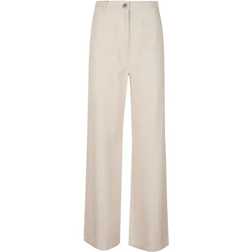 Baumwoll Ecru Hose mit Leder Patch , Damen, Größe: XS - Max Mara Weekend - Modalova