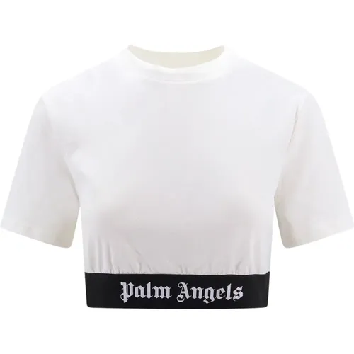 Weißes Crew-neck Topwear Kurzarm , Damen, Größe: M - Palm Angels - Modalova