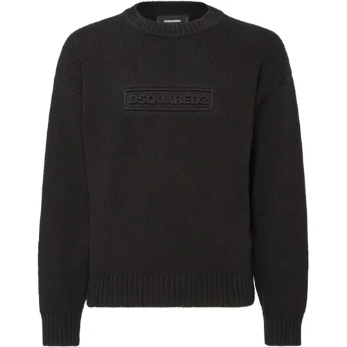 Schwarzer Baumwollstrickpullover Logo Stickerei , Herren, Größe: S - Dsquared2 - Modalova