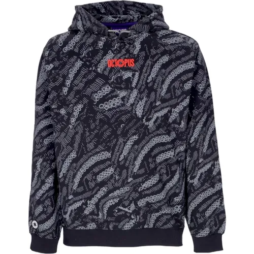 Schwarzer Deco Hoodie mit Tentakeldruck , Herren, Größe: L - Octopus - Modalova