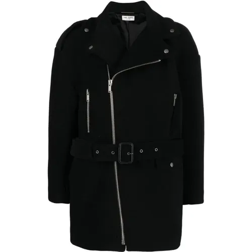 Wool Coat with Zipper and Removable Belt , female, Sizes: M - Saint Laurent - Modalova