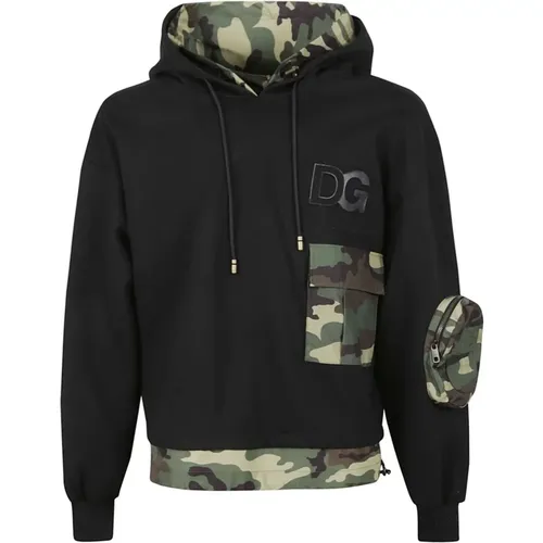 Camouflage-Print Hooded Sweatshirt , male, Sizes: L - Dolce & Gabbana - Modalova