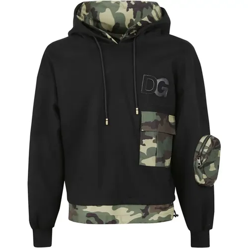 Camouflage-Print Hooded Sweatshirt , male, Sizes: L, XL - Dolce & Gabbana - Modalova