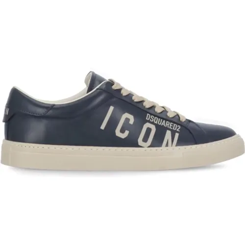 Navy Leather Sneakers Men , male, Sizes: 9 UK - Dsquared2 - Modalova