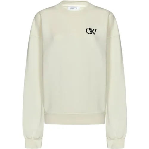 Cremeweißer Oversized Pullover mit Schwarzem OW-Logo,Sweatshirts Off - Off White - Modalova