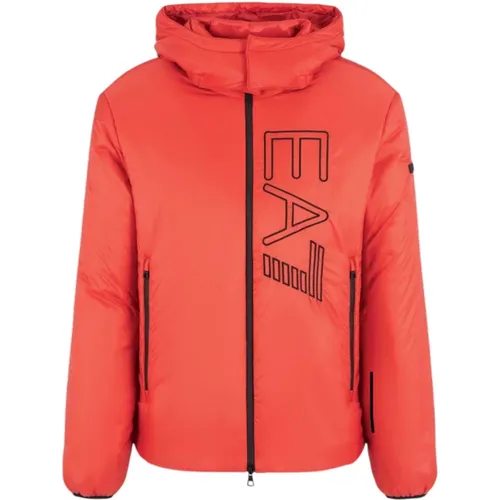 Orangene Bomberjacke mit Abnehmbarer Kapuze und Besticktem Logo - Emporio Armani EA7 - Modalova