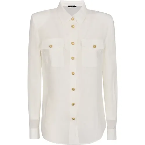 Silk Shirt with Gold Buttons , female, Sizes: 2XS, M, S - Balmain - Modalova