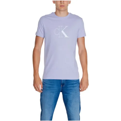 Lila Einfaches Rundhals T-shirt , Herren, Größe: M - Calvin Klein Jeans - Modalova