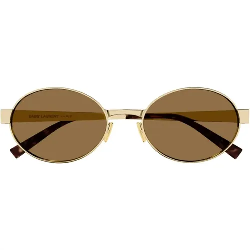 Ovales Metallgestell Sonnenbrille Braune Gläser - Saint Laurent - Modalova