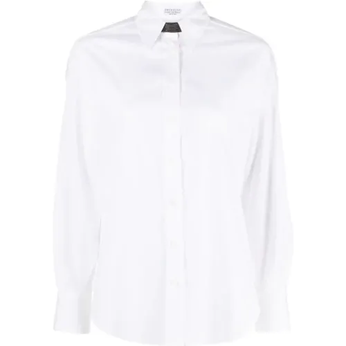 Monili Bead-Embellished Poplin Shirt , female, Sizes: S - BRUNELLO CUCINELLI - Modalova