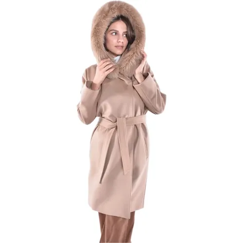 Hooded Wool Coat with Fox Fur , female, Sizes: XS - Max Mara Studio - Modalova