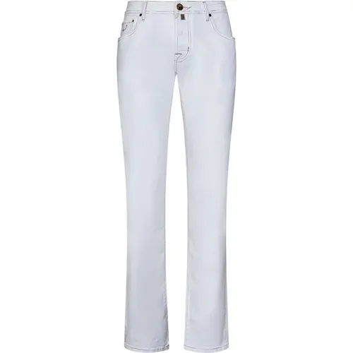Slim-Fit Weiße Jeans aus Stretch-Baumwoll-Denim mit Kontrastnähten , Herren, Größe: W29 - Jacob Cohën - Modalova