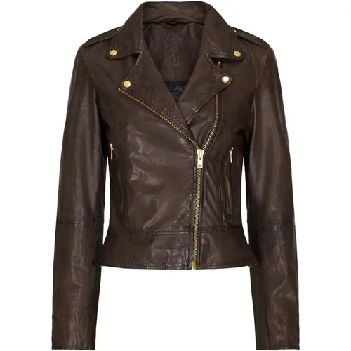 Biker Jacket Skind 10961-New Almond with Gold Accents , female, Sizes: 2XL, 3XL, M, XS, L, S, XL - Notyz - Modalova