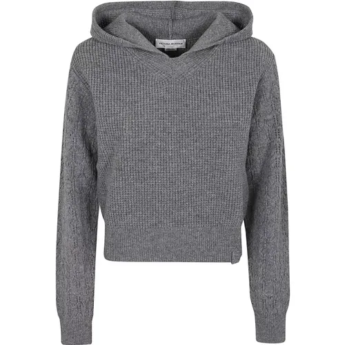 Grauer Kapuzenpullover mit Pointelle-Motiv , Damen, Größe: M - Victoria Beckham - Modalova