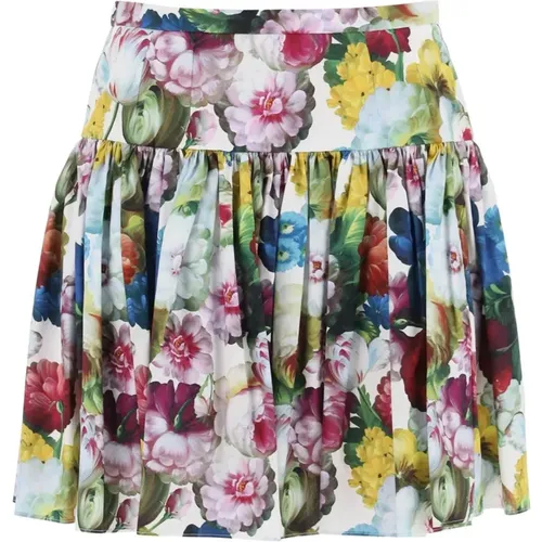 Nocturnal Flower Pleated Mini Skirt , female, Sizes: 2XS, XS - Dolce & Gabbana - Modalova