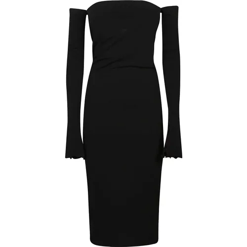 Schwarzes Lace Up Off-Shoulder Midi Kleid , Damen, Größe: 2XS - Andamane - Modalova