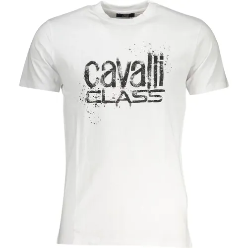 Druck Logo Kurzarm Baumwoll T-Shirt , Herren, Größe: L - Cavalli Class - Modalova