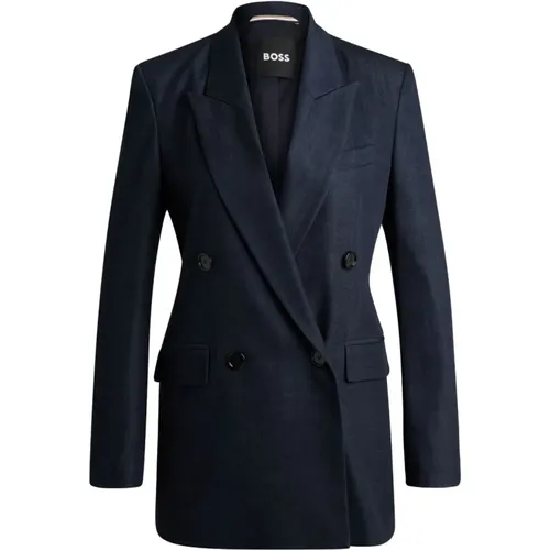 Blaue Doppelreihige Jacke , Damen, Größe: M - Boss Black - Modalova